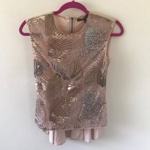 Savannah Fan Sequin Pleated-Back Top